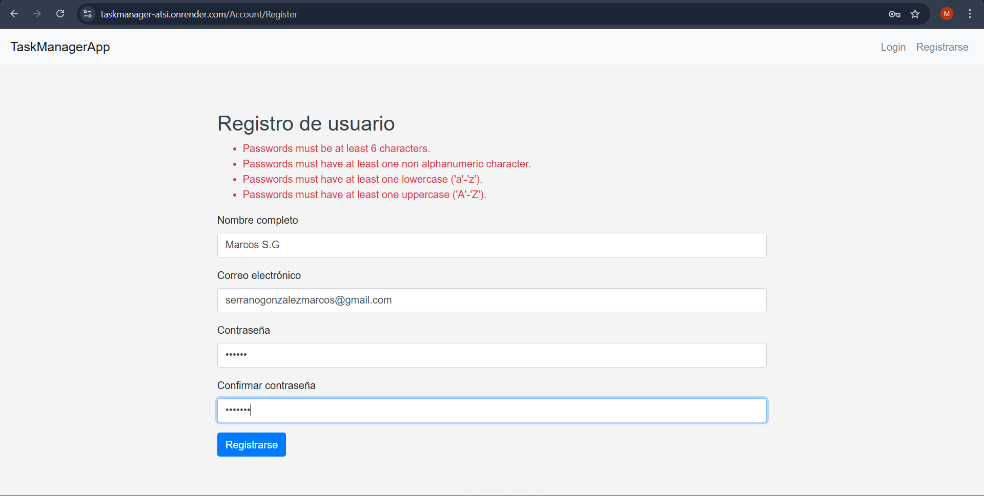 registro de usuario