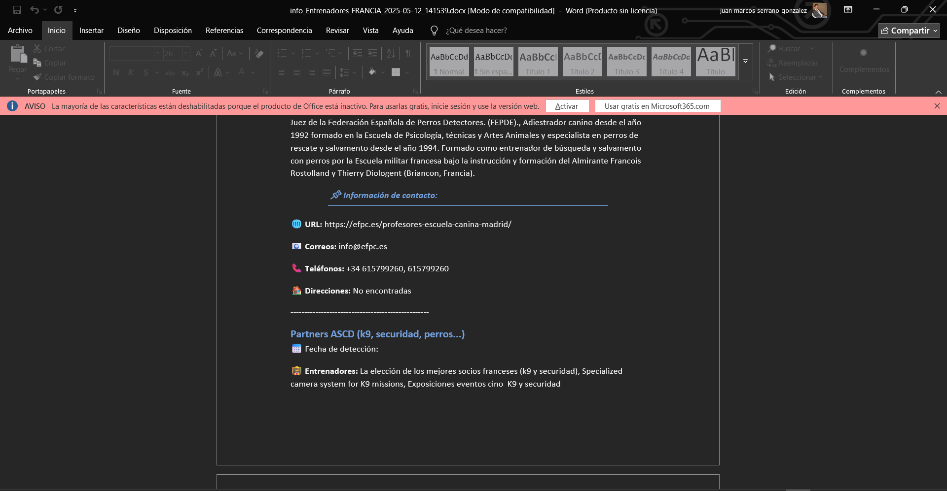 Resultados exportados en archivos de texto